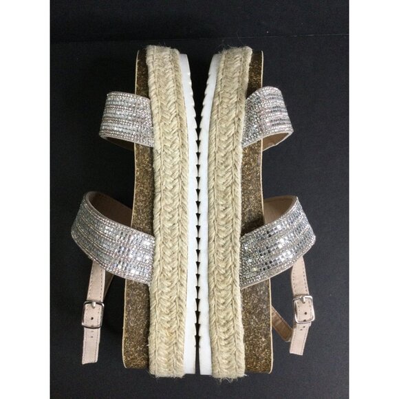 Torrid Womens Espadrille Sandals Silver Sparkling Size 11 WW Cork Platform - Picture 6 of 11